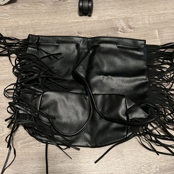 Black Victoria Secret Fringe Drawstring Backpack/Bag - Picture 2 of 2